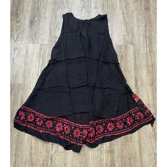Traditional Womens Sleeveless Batik Umbrella Dress Black Red Free Size - Picture 2 of 2